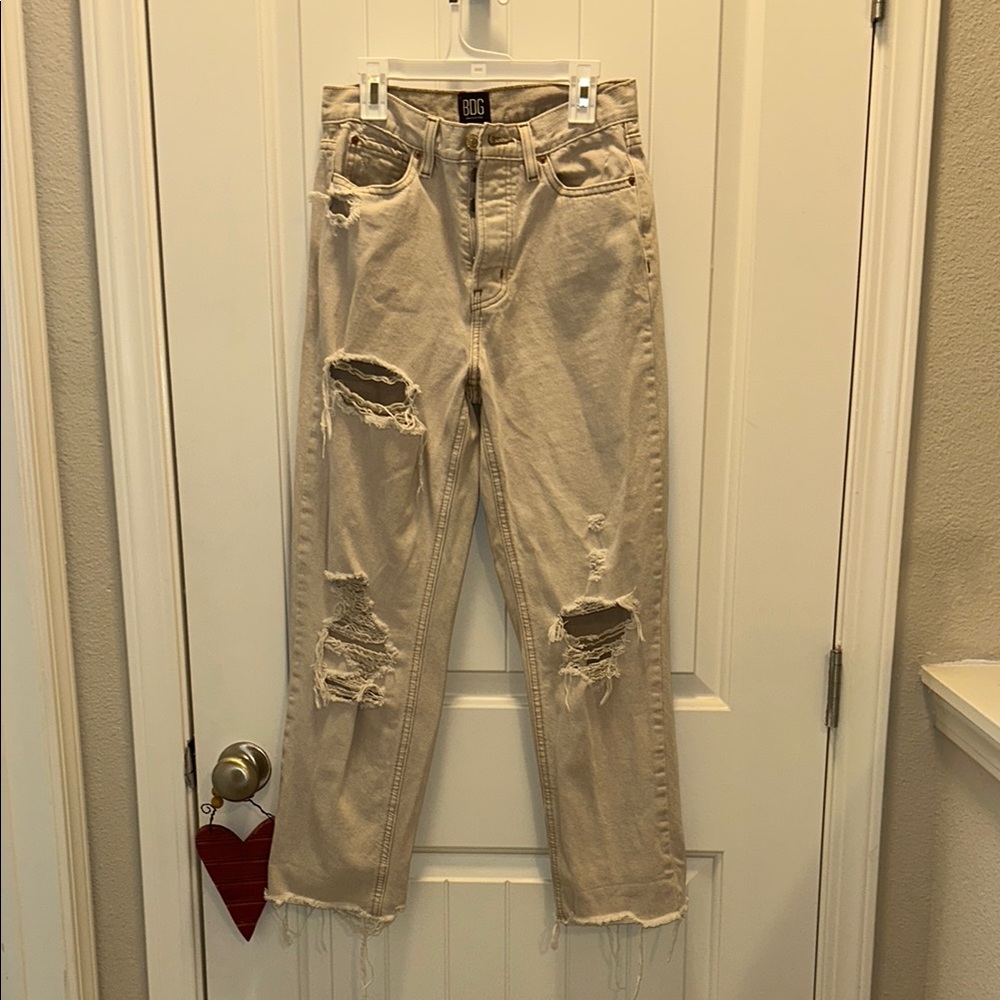 Distressed Beige Jeans